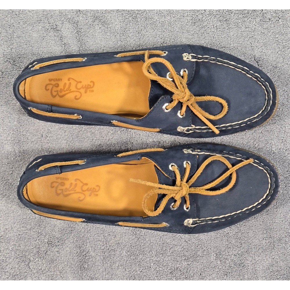 Sperry Top-Sider Gold Cup Women's 9M Navy Leather Boat Shoes Tan Laces - Picture 4 of 10